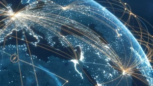 Connected digital globe illustrating a global employer network
